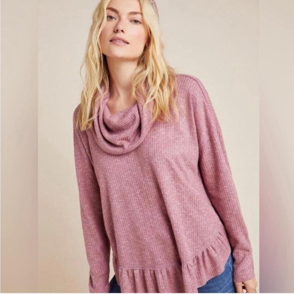 Anthropologie Maeve Addie Ruffled Hacci Cowl pullover Sweater, Small oversized